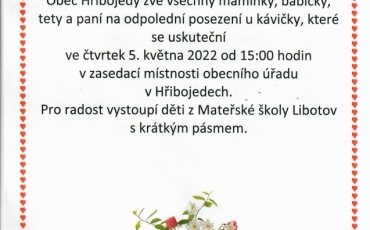 Pozvánka na posezení u kávy - oslava svátku maminek