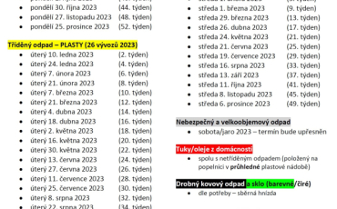 Kalendář svozu odpadů na rok 2023