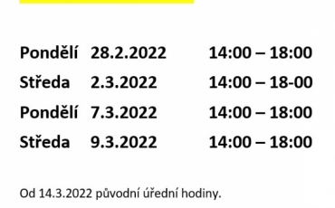 Změna úředních hodin do 14.3.2022