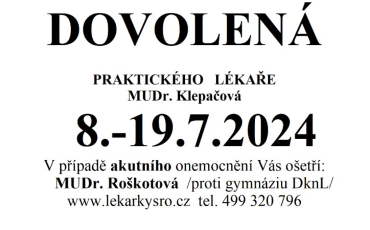 MUDr. Klepačová - DOVOLENÁ